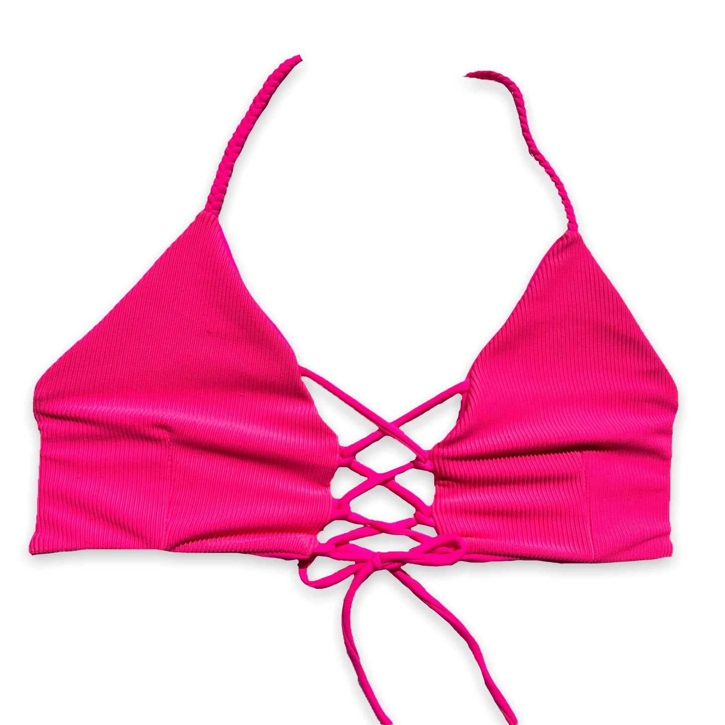 Cross My Heart Top- Neon Pink Ribbed