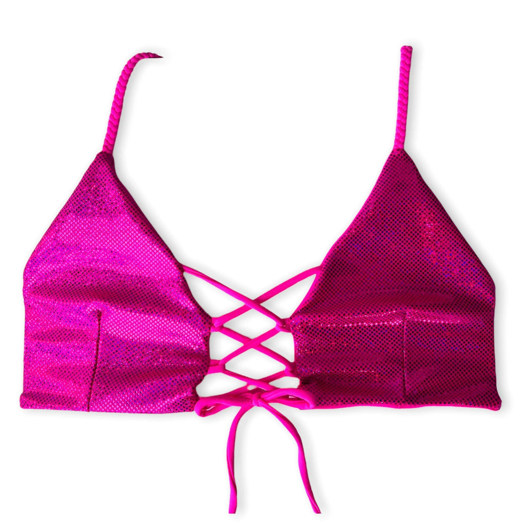 Cross My Heart Top - Neon Pink Sparkle