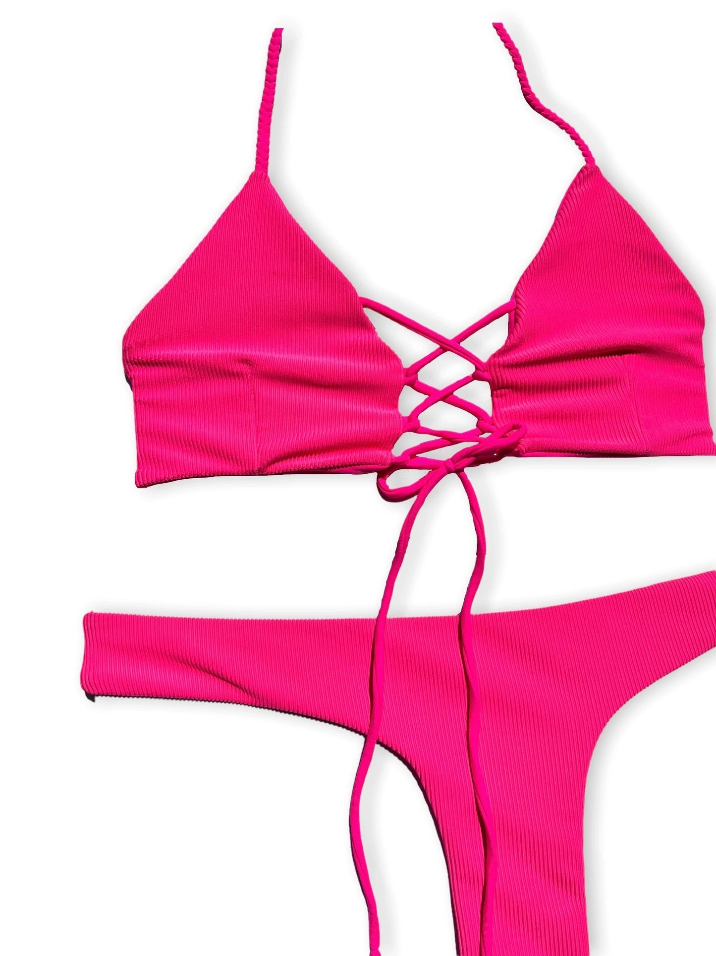 Single Strap Bottom - Neon Pink Ribbed