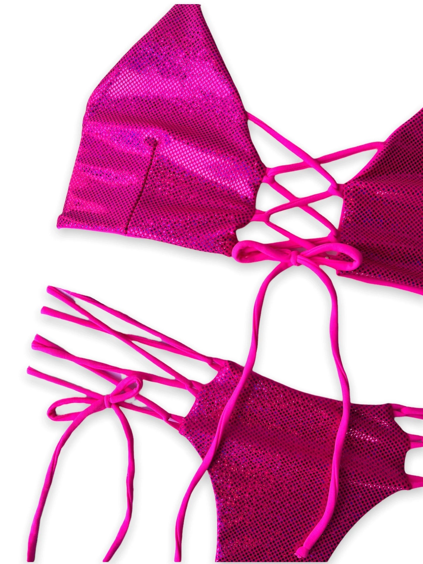 Lace Up Bottom - Hot Pink Sparkle